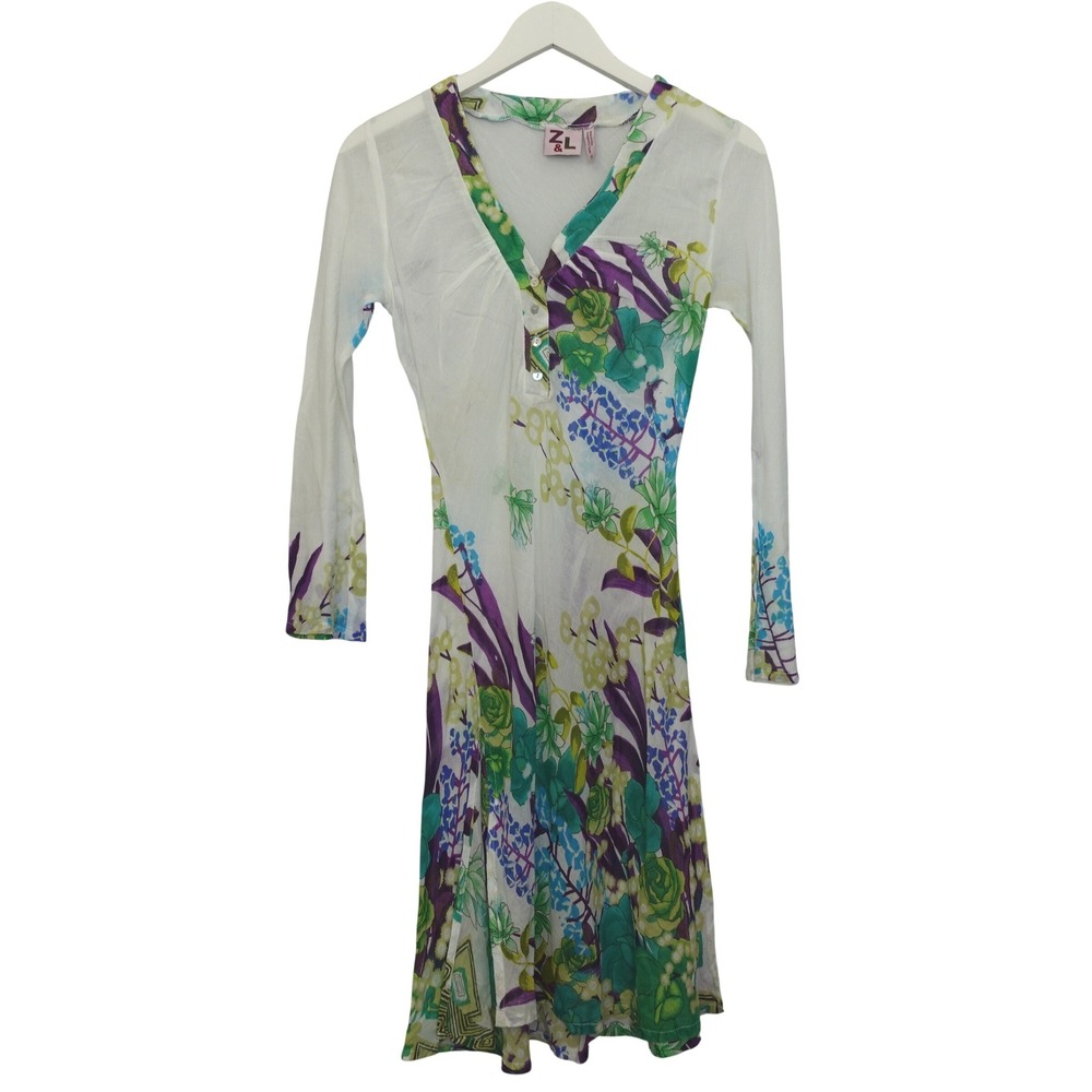 Y2K Anthropologie Z&L Floral Midi Dress Womens Small White Cotton Sheer Cover Up
